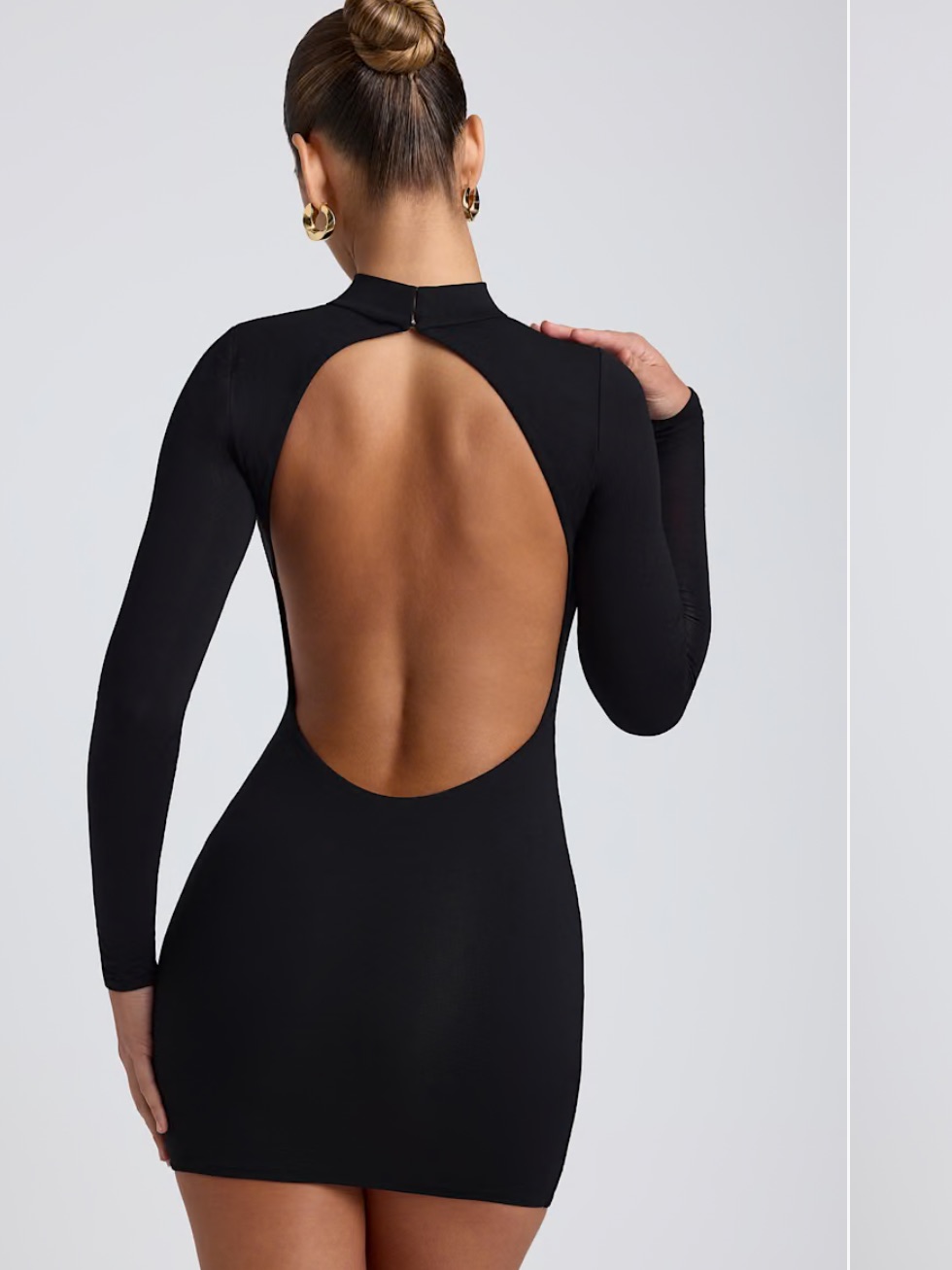 Oh Polly Black Long-Sleeve Open-Back Mini Dress